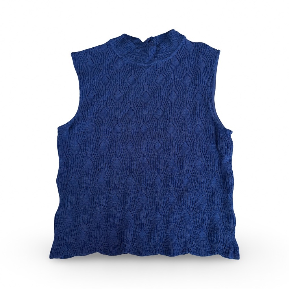 ST.‎ JOHN Royal Blue Mock Neck Knit Tank Sleeveless Top S